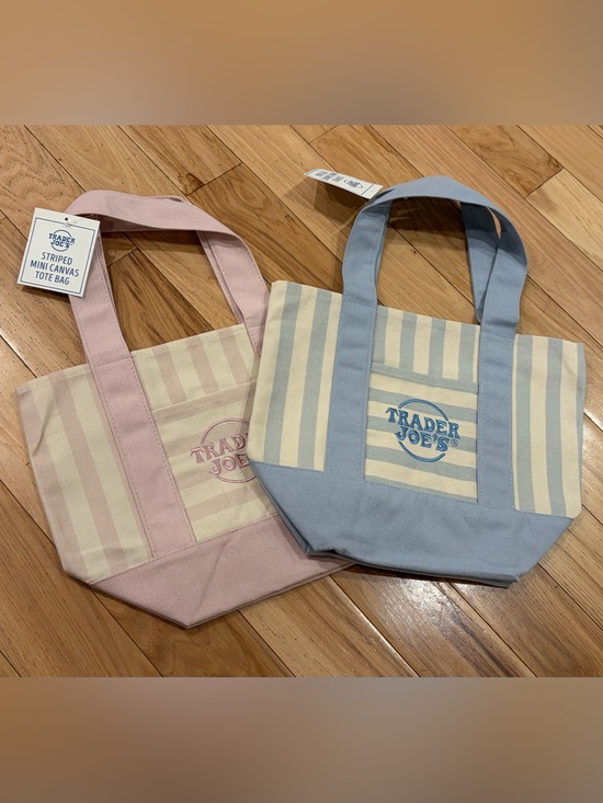 Trader Joe'S Handbags - NWT Trader Joe’s Bundle Set of 2 Reusable Mini Pastel Pink Blue Stripe Tote Bags